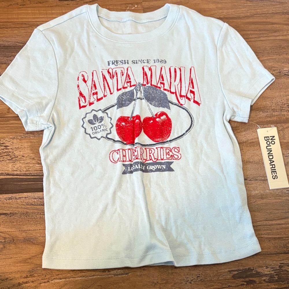 No Boundaries Light Blue Santa Maria Cherries Tee